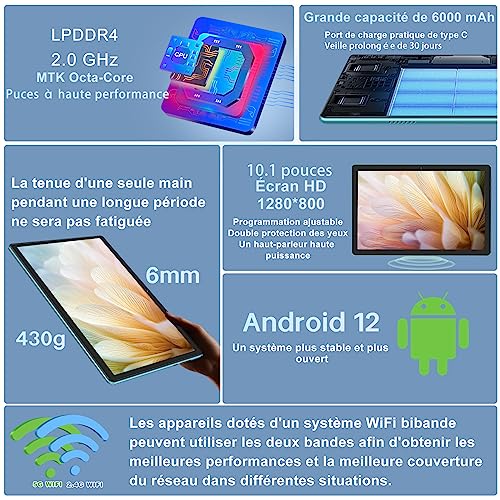 Biegedy Tablette 10 Pouces Android 14 – 20 Go RAM + 128 Go ROM (Ext. 1 To) – Octa-Core Puissant, WiFi 5G, Clavier & Souris Inclus, Widevine L1, Batterie 6000 MAh – Idéale Études & Divertissement